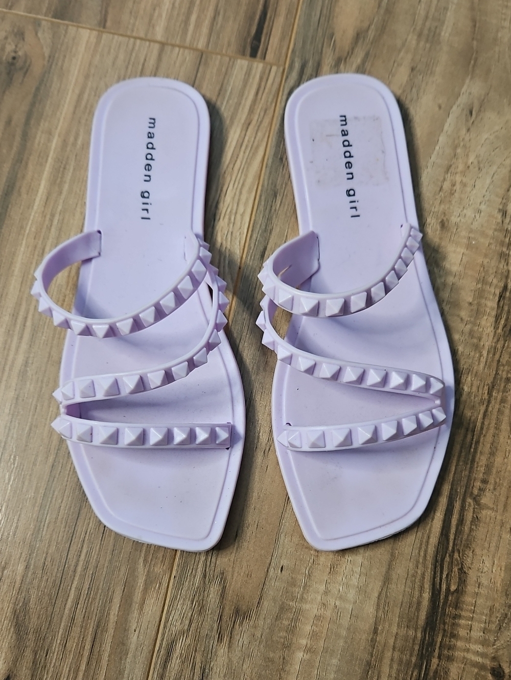 Madden Girl Lavender Studded Triple-Strap Slide Sandals 7